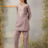 Lavender A-line Embroidered Georgette Kurta Set for Women
