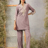 Lavender A-line Embroidered Georgette Kurta Set for Women