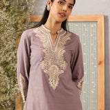 Lavender A-line Embroidered Georgette Kurta Set for Women