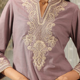 Lavender A-line Embroidered Georgette Kurta Set for Women