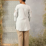 Spa Blue Cotton Kurti with Floral Embroidery