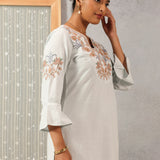 Spa Blue Cotton Kurti with Floral Embroidery