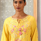 Yellow Phool Collection Kurti With Multi-Colour Embroidery