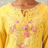 Yellow Phool Collection Kurti With Multi-Colour Embroidery