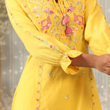 Yellow Phool Collection Kurti With Multi-Colour Embroidery