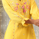 Yellow Phool Collection Kurti With Multi-Colour Embroidery