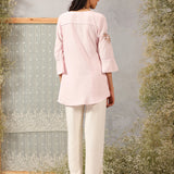 Pink Cotton Kurti with Floral Embroidery