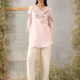 Pink Cotton Kurti with Floral Embroidery