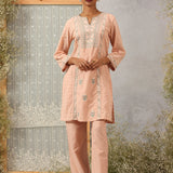 Peach Embroidered Nargis Kurta