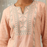 Peach Embroidered Nargis Kurta