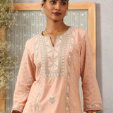 Peach Embroidered Nargis Kurta