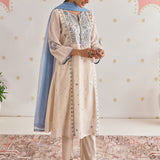 Ayesha Cream Ivory Embroidered Panelled A-Line Suit Set