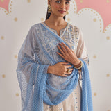 Ayesha Cream Ivory Embroidered Panelled A-Line Suit Set
