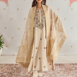 Zoya Oat Cream Zari Embroidered A-Line Suit Set