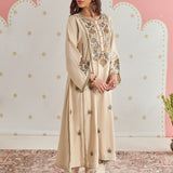 Zoya Oat Cream Zari Embroidered A-Line Suit Set