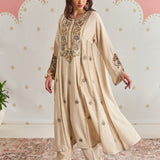 Zoya Oat Cream Zari Embroidered A-Line Suit Set