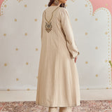 Zoya Oat Cream Zari Embroidered A-Line Suit Set