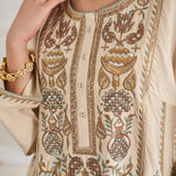 Zoya Oat Cream Zari Embroidered A-Line Suit Set