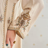 Zoya Oat Cream Zari Embroidered A-Line Suit Set