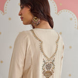 Zoya Oat Cream Zari Embroidered A-Line Suit Set
