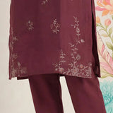 Jogan Maroon Embroidered Chanderi Kurta Set