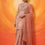 Manjari Peach Printed Garara Suit Set with Dupatta