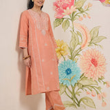 Zainab Light Orange Cotton Blend Embroidered A-line Kurta Set