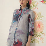 Liz Grey Printed Satin Shirt