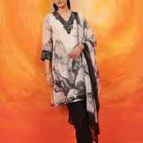 Elaf Black Printed Organza Suit Set with Dupatta