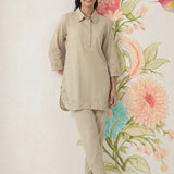 Nayra Beige Embroidered Linen Co-ord Set