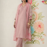 Afsana Pink Cotton Bend Embroidered A-line Suit Set with Dupatta