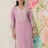 Yashvi Pink Cotton Blend Embroidered Kurta