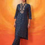 Chalka Navy Printed Cotton Blend Kurta Set