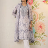 Kavya Grey Printed Chanderi Suit Set with Dupatta