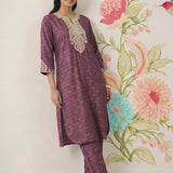 Pihu Purple Cotton Blend Printed Kurta set
