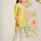 Intira Yellow Embroidered A-line Kurta