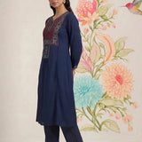 Jugni Navy Embroidered A-line Kurta