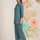 Zoa Teal Monochrome Embroidered Co-ord Set