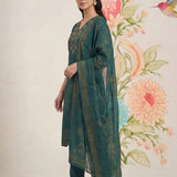 Kasni Teal Printed Suit Set with Dupatta