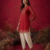 Blood Red Embroidered Chinon Tunic
