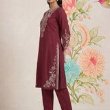 Sarina Peach Embroidered Cotton Co-ord Set for Women