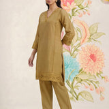 Shayeri Olive Embroidered A-line Kurta Set