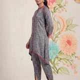 Nesoi Grey Printed Satin Co-ord Set