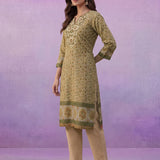 Green All-Over Placement Printed Straight Suit Set