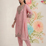 Albeli Baby Pink Embroidered A-line Suit Set with Dupatta