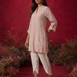 Pink Embroidered Crinkle Cotton Co-ord Set