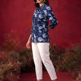 Navy All Over Printed Satin Shirt