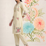 Saavan Light Green Embroidered Cotton blend Kurta Set