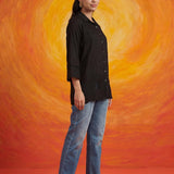 Nriti Black Embroidered Cotton- Blend Shirt