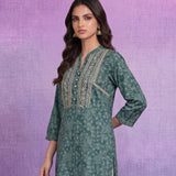 Teal  Luckhnavi Embroidered Bandhani Print A-Line Tunic